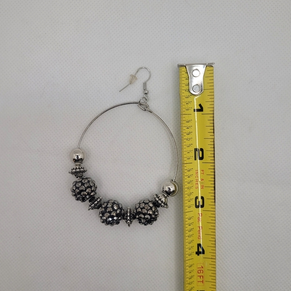 Silver Dangle Rhinestone Balls Hoop Earrings Paparazzi HGP301B - Picture 4 of 6